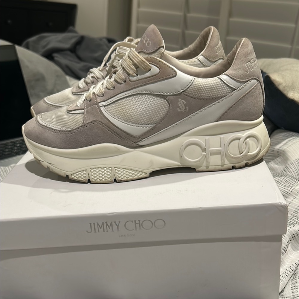 Jimmy Choo Beige and White Sneakers
